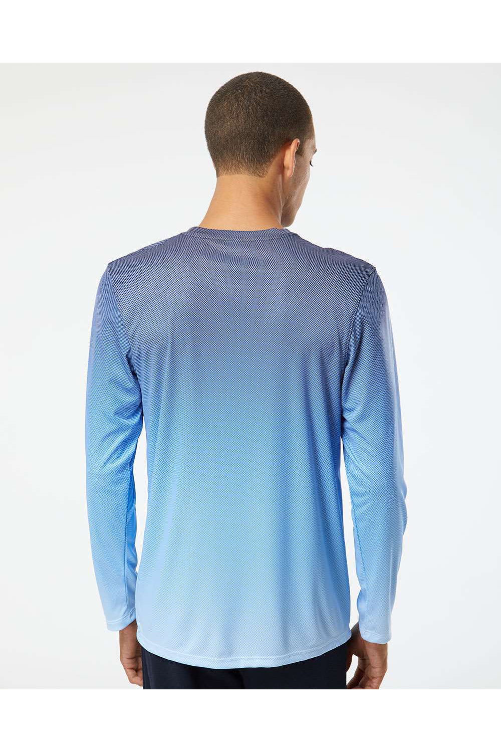 Paragon 225 Mens Barbados Performance Pin Dot Long Sleeve Crewneck T-Shirt Navy Blue/Blue Mist Model Back