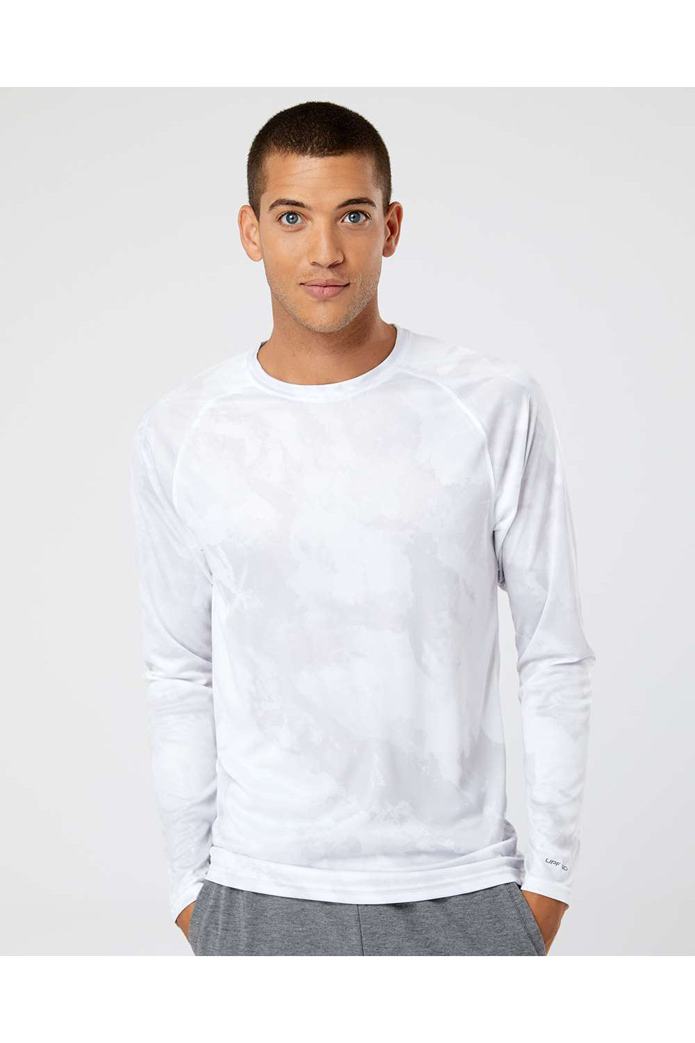 Paragon 228 Mens Cabo Camo Performance Long Sleeve Crewneck T-Shirt White Model Front