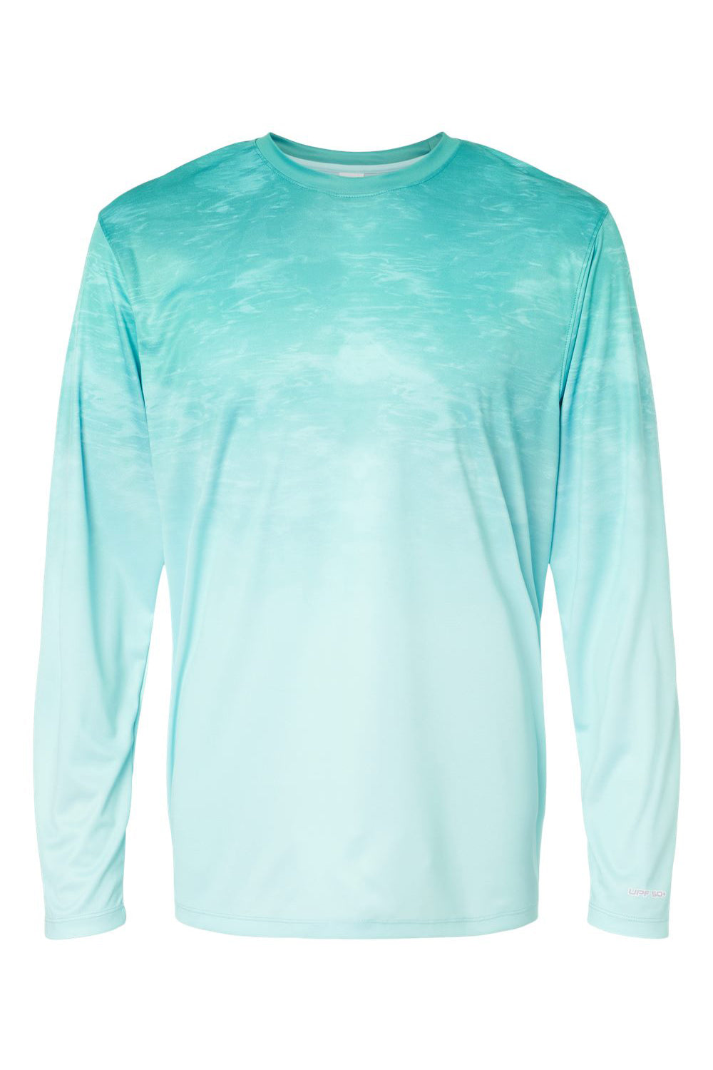 Paragon 229 Mens Montauk Oceanic Fade Performance Long Sleeve Crewneck T-Shirt Aqua Blue Fade Flat Front