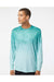 Paragon 229 Mens Montauk Oceanic Fade Performance Long Sleeve Crewneck T-Shirt Aqua Blue Fade Model Front