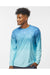 Paragon 229 Mens Montauk Oceanic Fade Performance Long Sleeve Crewneck T-Shirt Blue Aqua Fade Model Front