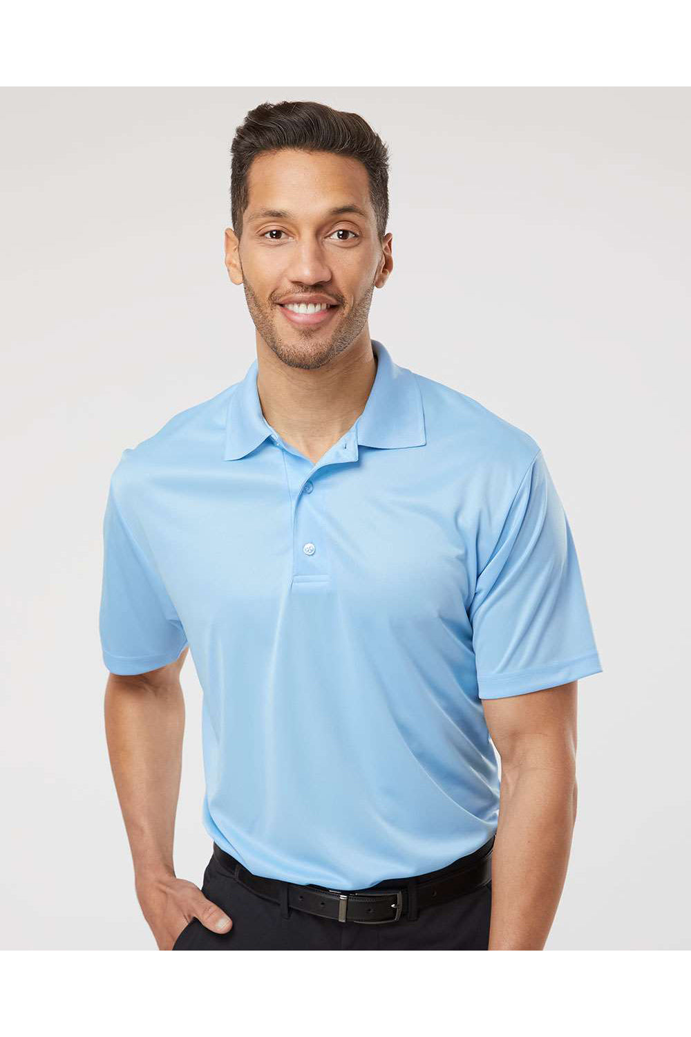 Paragon 500 Mens Sebring Performance Short Sleeve Polo Shirt Blue Mist Model Front