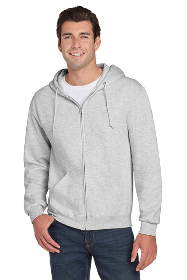 Jerzees 993M/993/993MR Mens NuBlend Pill Resistant Fleece Full Zip Hooded Sweatshirt Hoodie w/ Pockets Ash Grey Model Front