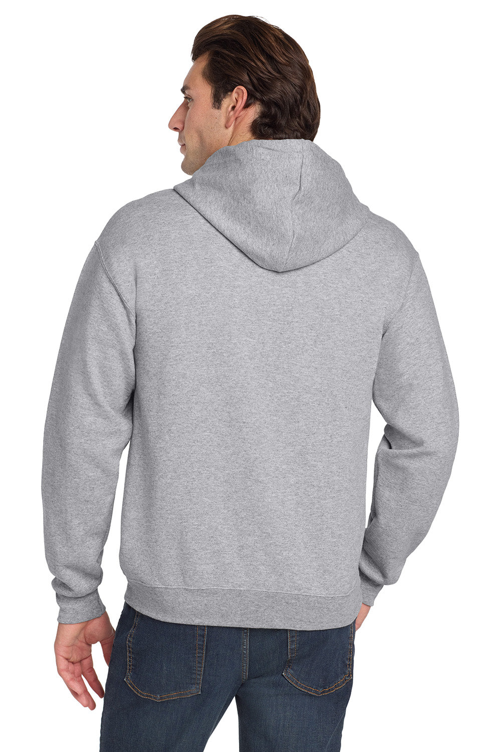 Jerzees 993M/993/993MR Mens NuBlend Pill Resistant Fleece Full Zip Hooded Sweatshirt Hoodie w/ Pockets Heather Grey Model Back