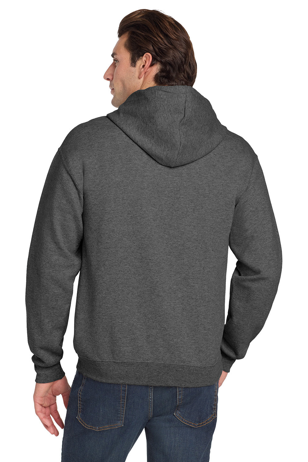 Jerzees 993M/993/993MR Mens NuBlend Pill Resistant Fleece Full Zip Hooded Sweatshirt Hoodie w/ Pockets Heather Black Model Back