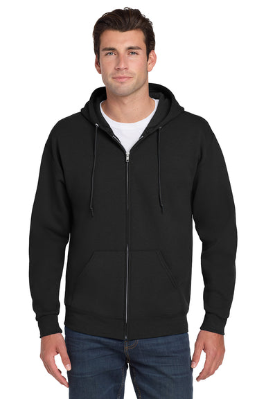 Jerzees 993M/993/993MR Mens NuBlend Pill Resistant Fleece Full Zip Hooded Sweatshirt Hoodie w/ Pockets Black Model Front