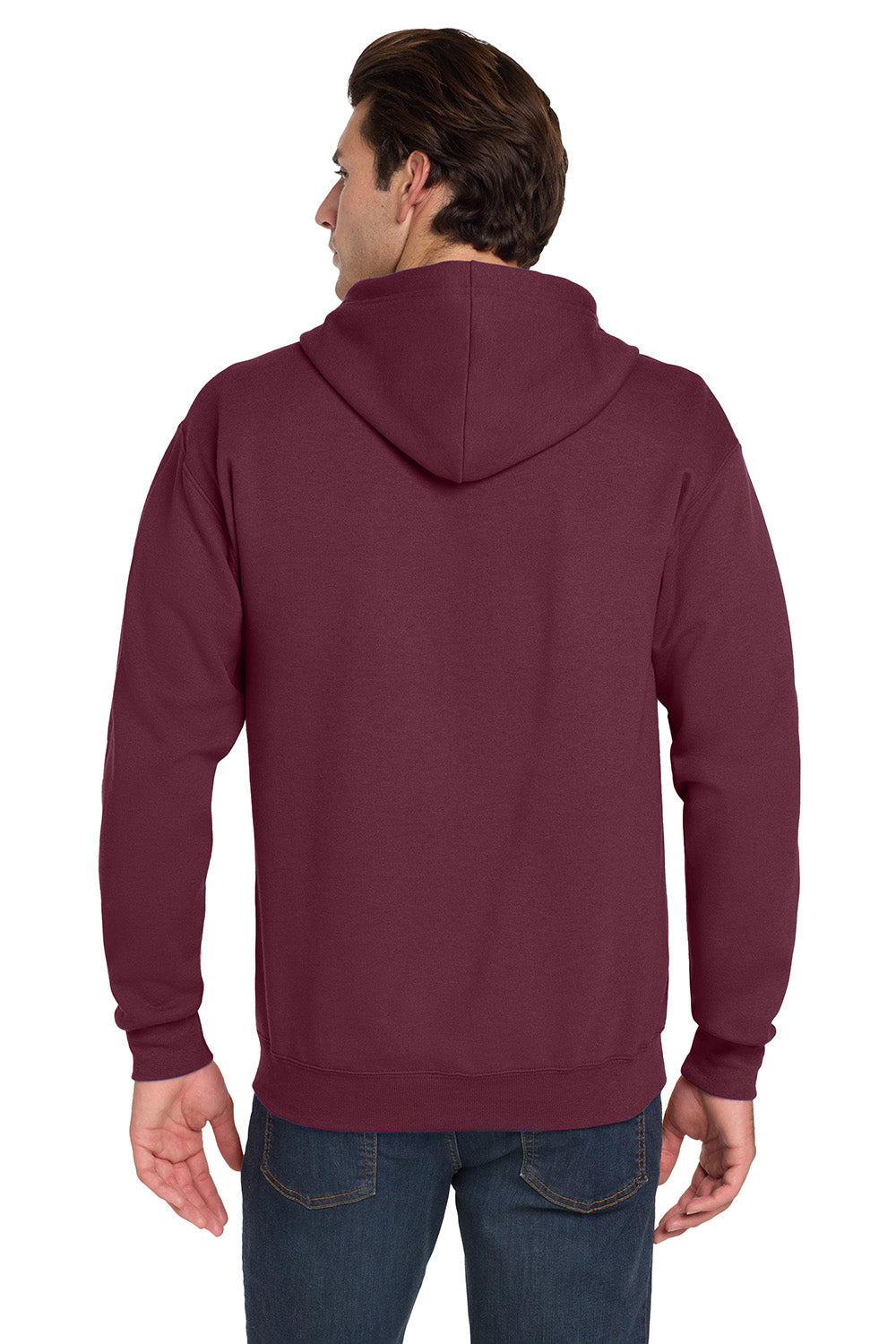 Jerzees 993M/993/993MR Mens NuBlend Pill Resistant Fleece Full Zip Hooded Sweatshirt Hoodie w/ Pockets Maroon Model Back