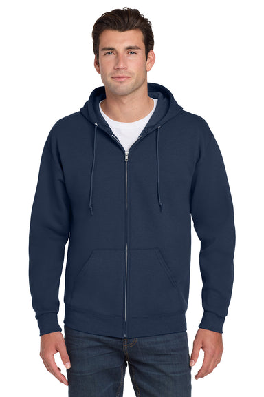 Jerzees 993M/993/993MR Mens NuBlend Pill Resistant Fleece Full Zip Hooded Sweatshirt Hoodie w/ Pockets Navy Blue Model Front