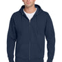 Jerzees Mens NuBlend Pill Resistant Fleece Full Zip Hooded Sweatshirt Hoodie w/ Pockets - Navy Blue