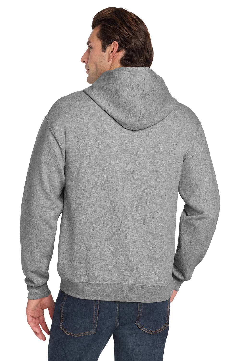 Jerzees 993M/993/993MR Mens NuBlend Pill Resistant Fleece Full Zip Hooded Sweatshirt Hoodie w/ Pockets Oxford Grey Model Back