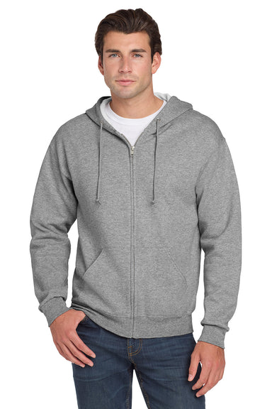 Jerzees 993M/993/993MR Mens NuBlend Pill Resistant Fleece Full Zip Hooded Sweatshirt Hoodie w/ Pockets Oxford Grey Model Front