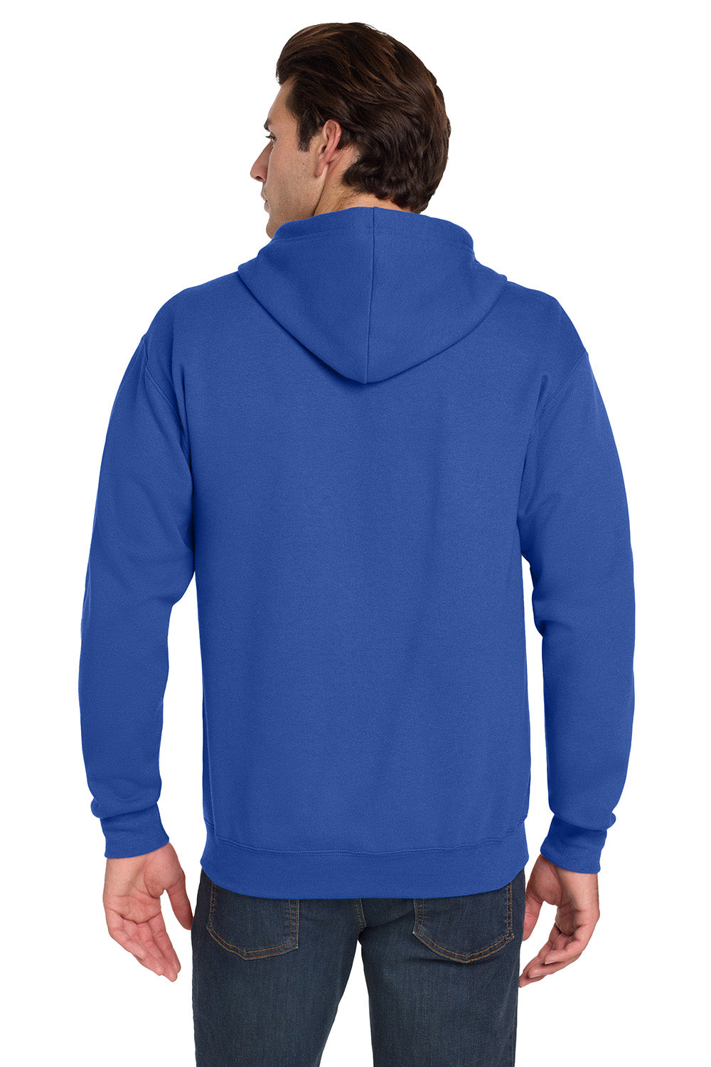 Jerzees 993M/993/993MR Mens NuBlend Pill Resistant Fleece Full Zip Hooded Sweatshirt Hoodie w/ Pockets Royal Blue Model Back