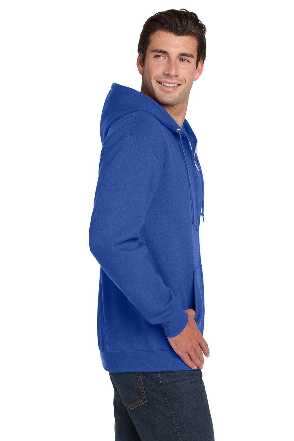 Jerzees 993M/993/993MR Mens NuBlend Pill Resistant Fleece Full Zip Hooded Sweatshirt Hoodie w/ Pockets Royal Blue Model Side