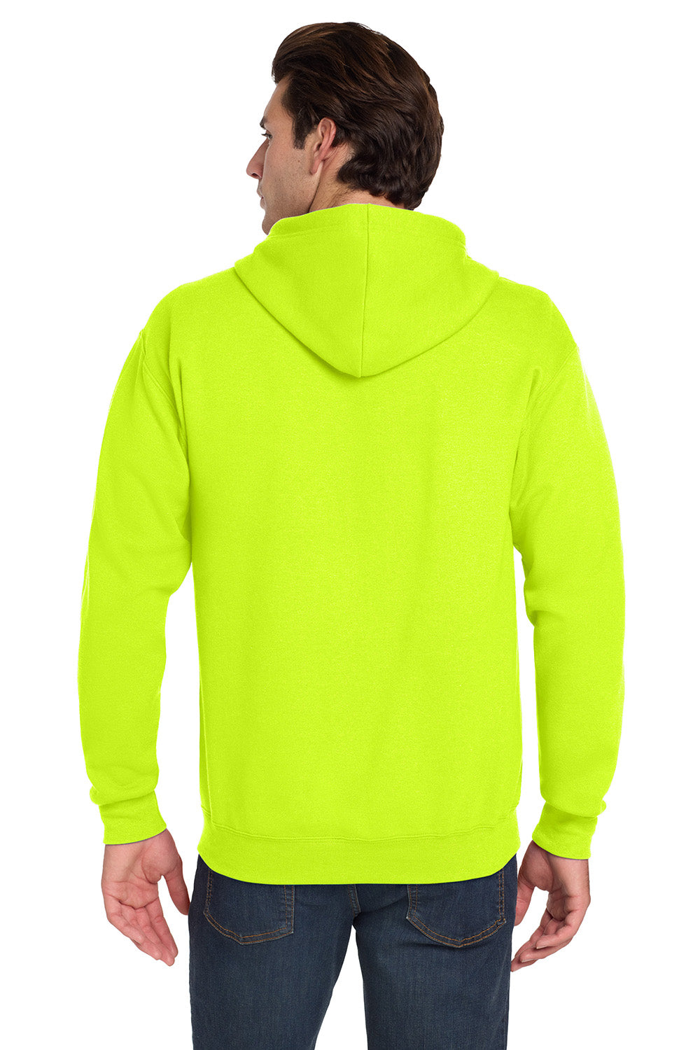 Jerzees 993M/993/993MR Mens NuBlend Pill Resistant Fleece Full Zip Hooded Sweatshirt Hoodie w/ Pockets Safety Green Model Back