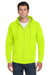 Jerzees 993M/993/993MR Mens NuBlend Pill Resistant Fleece Full Zip Hooded Sweatshirt Hoodie w/ Pockets Safety Green Model Front