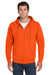 Jerzees 993M/993/993MR Mens NuBlend Pill Resistant Fleece Full Zip Hooded Sweatshirt Hoodie w/ Pockets Safety Orange Model Front