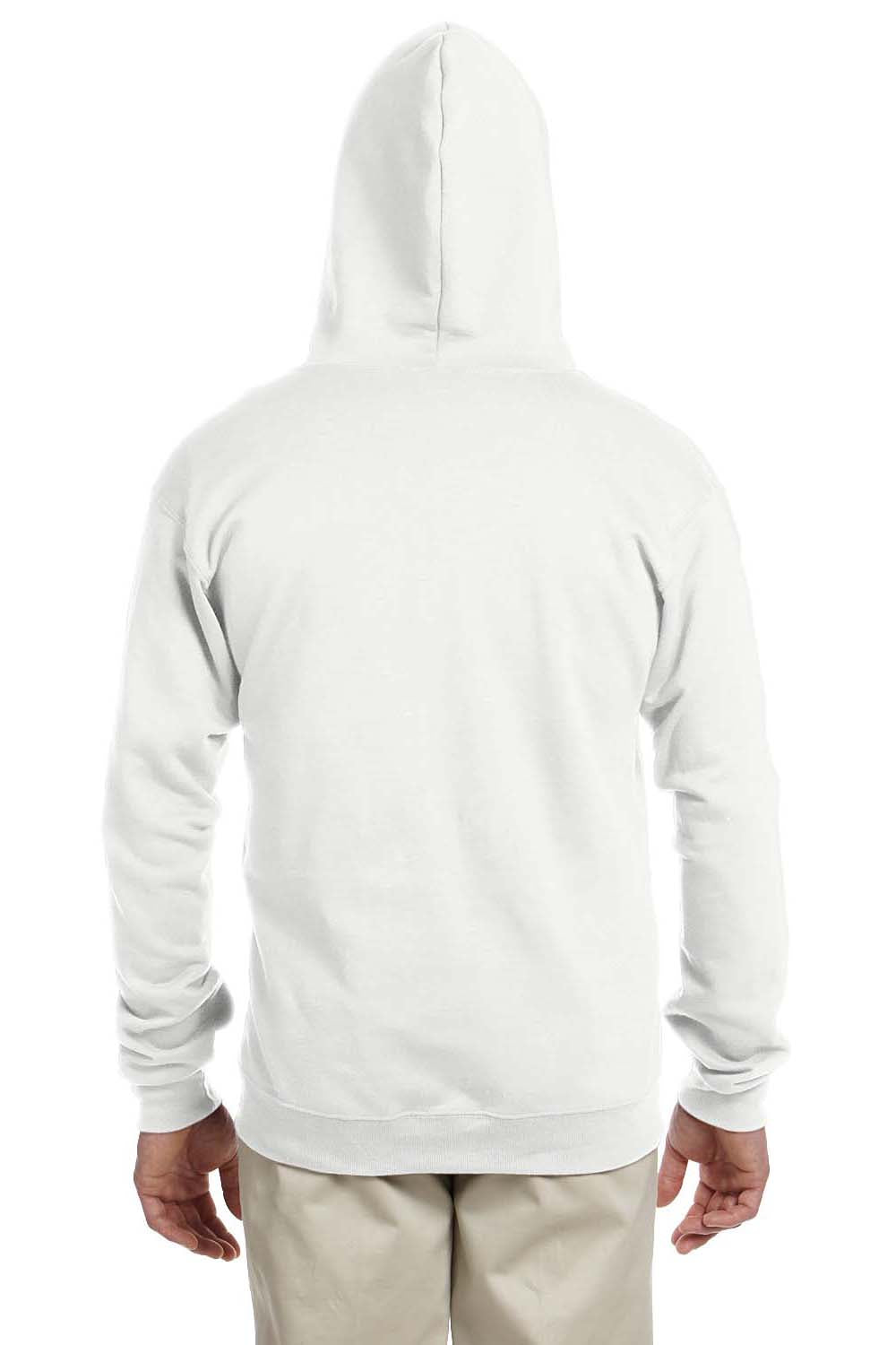 Jerzees 993M/993/993MR Mens NuBlend Pill Resistant Fleece Full Zip Hooded Sweatshirt Hoodie w/ Pockets White Model Back