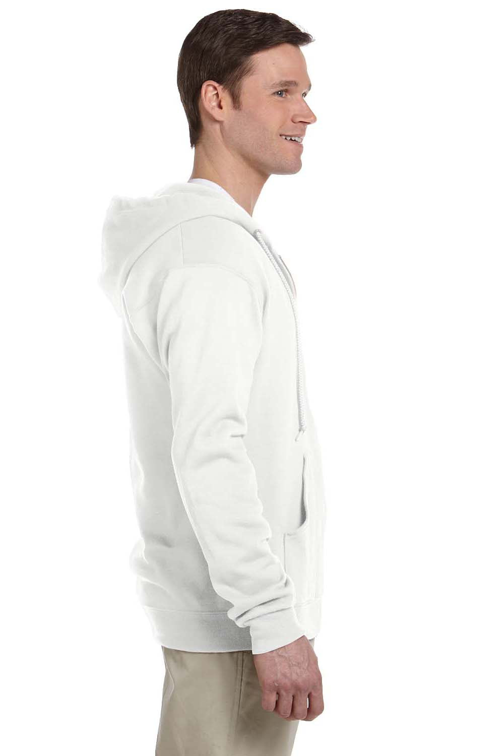 Jerzees 993M/993/993MR Mens NuBlend Pill Resistant Fleece Full Zip Hooded Sweatshirt Hoodie w/ Pockets White Model Side