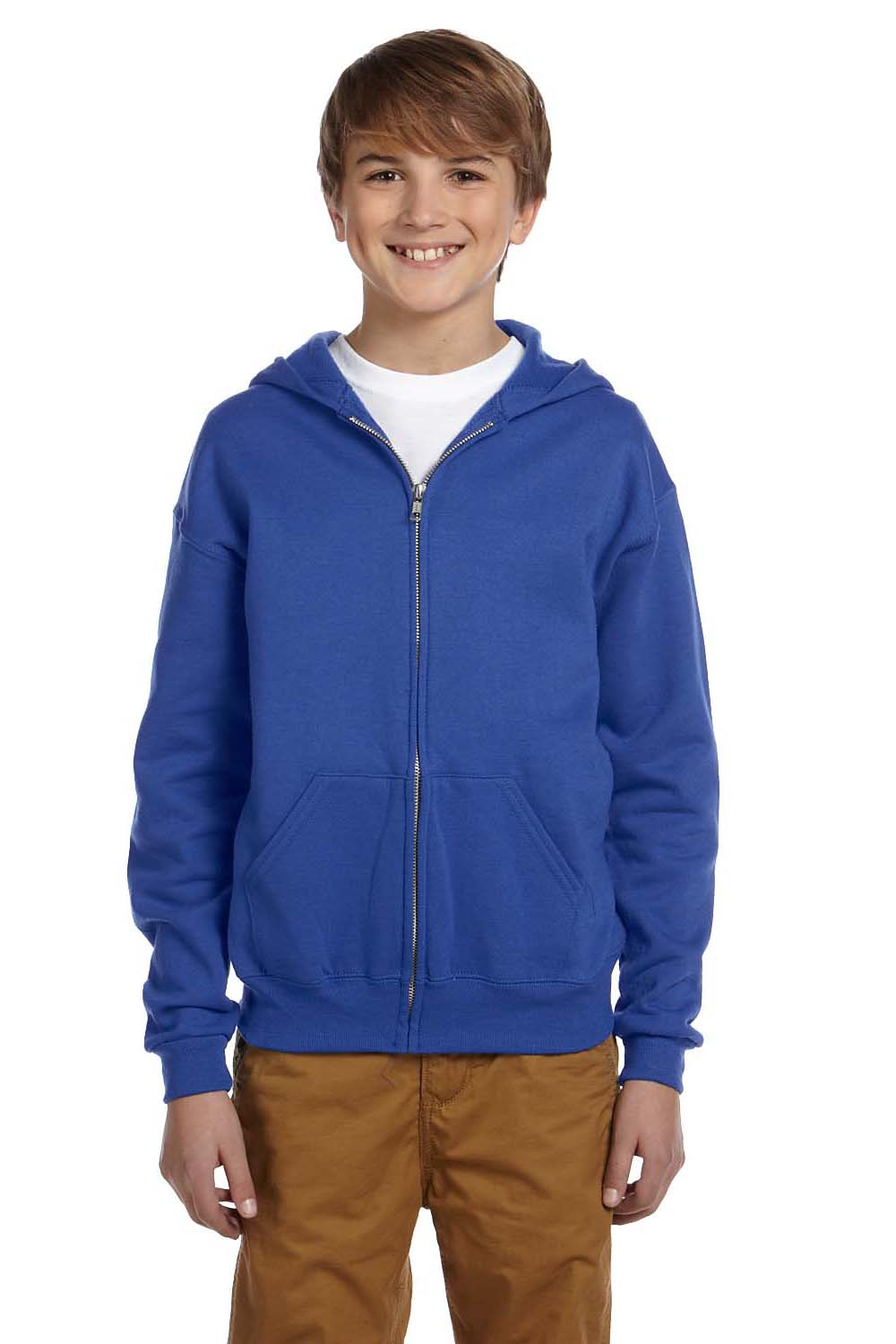 Jerzees 993B/993BR Youth NuBlend Pill Resistant Fleece Full Zip Hooded Sweatshirt Hoodie w/ Pockets Royal Blue Model Front