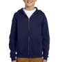 Jerzees Youth NuBlend Pill Resistant Fleece Full Zip Hooded Sweatshirt Hoodie w/ Pockets - Navy Blue