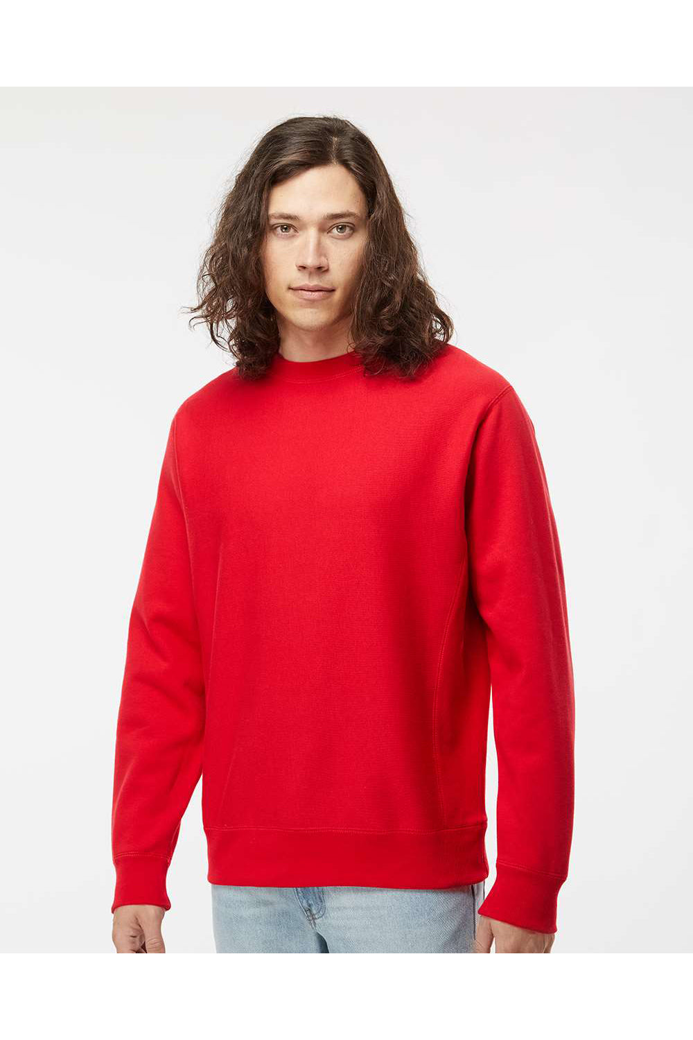 Independent Trading Co. IND5000C Mens Legend Crewneck Sweatshirt Red Model Front