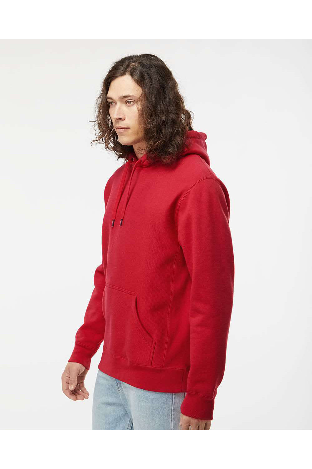 Independent Trading Co. IND5000P Mens Legend Hooded Sweatshirt Hoodie Red Model Side