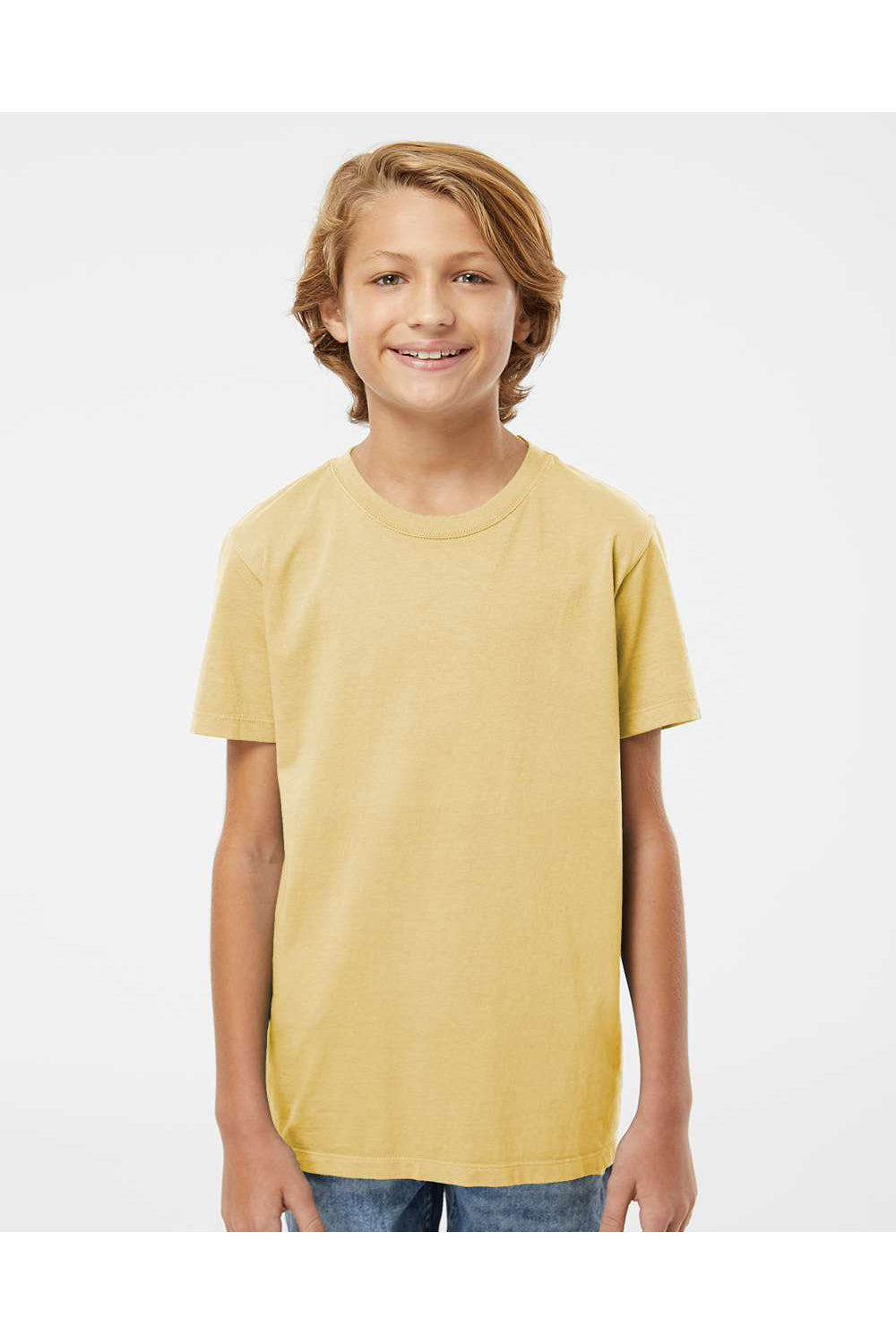 SoftShirts 402 Youth Organic Short Sleeve Crewneck T-Shirt Wheat Yellow Model Front