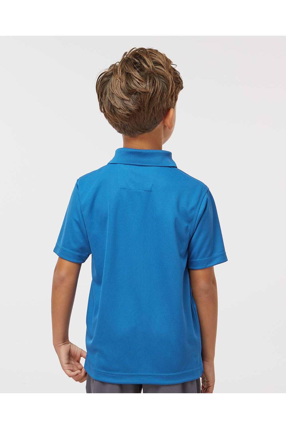 Paragon 108Y Youth Saratoga Performance Mini Mesh Short Sleeve Polo Shirt Turquoise Blue Model Back