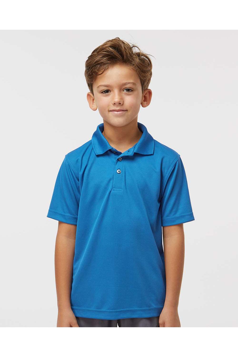 Paragon 108Y Youth Saratoga Performance Mini Mesh Short Sleeve Polo Shirt Turquoise Blue Model Front