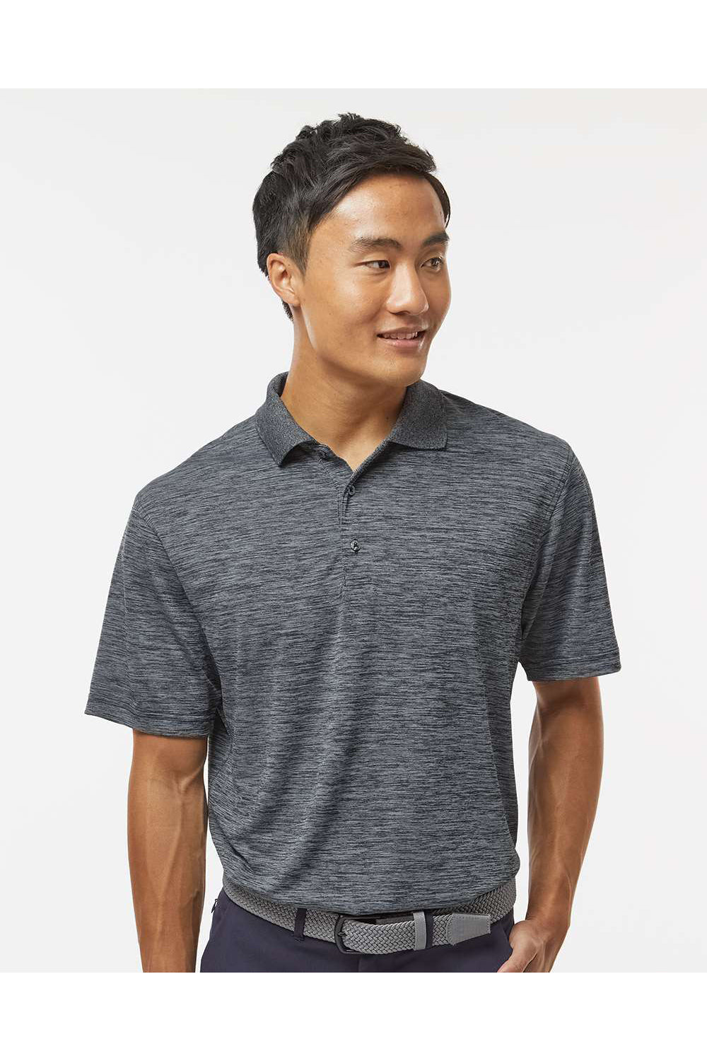 Paragon 130 Mens Dakota Striated Short Sleeve Polo Shirt Heather Black Model Front