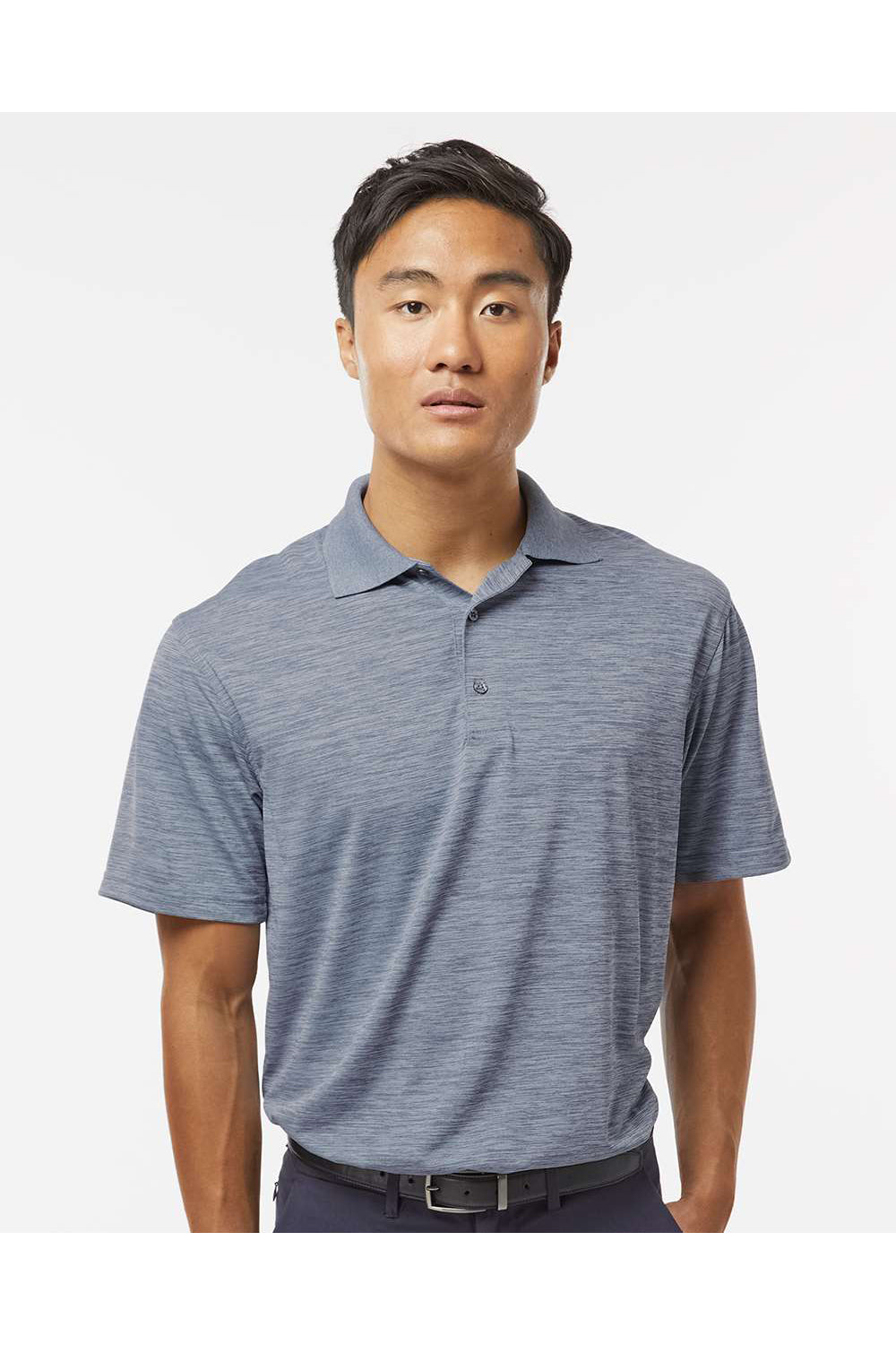 Paragon 130 Mens Dakota Striated Short Sleeve Polo Shirt Heather Steel Grey Model Front