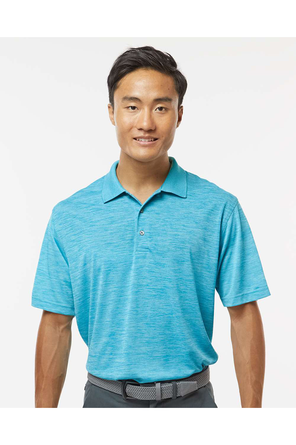 Paragon 130 Mens Dakota Striated Short Sleeve Polo Shirt Heather Turquoise Blue Model Front