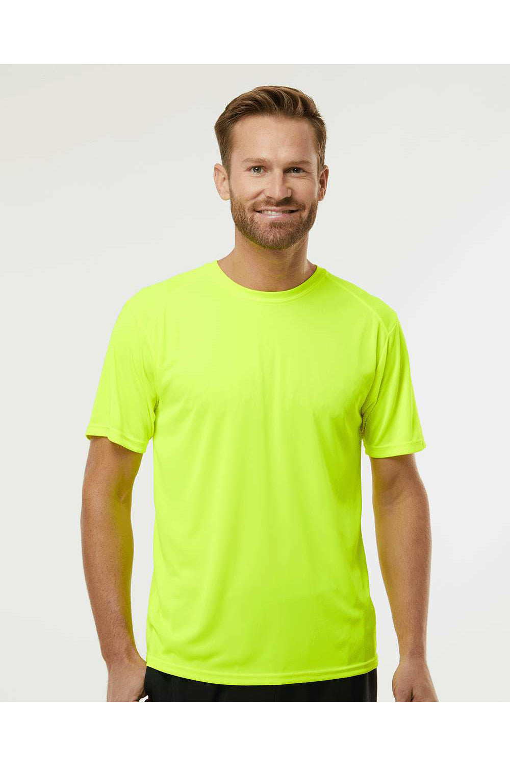 Paragon 200 Mens Islander Performance Short Sleeve Crewneck T-Shirt Safety Green Model Front