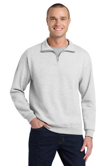 Jerzees 995M/995MR Mens NuBlend Pill Resistant Fleece 1/4 Zip Sweatshirt Ash Grey Model Front