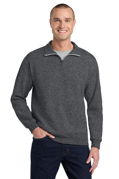 Jerzees 995M/995MR Mens NuBlend Pill Resistant Fleece 1/4 Zip Sweatshirt Heather Black Model Front