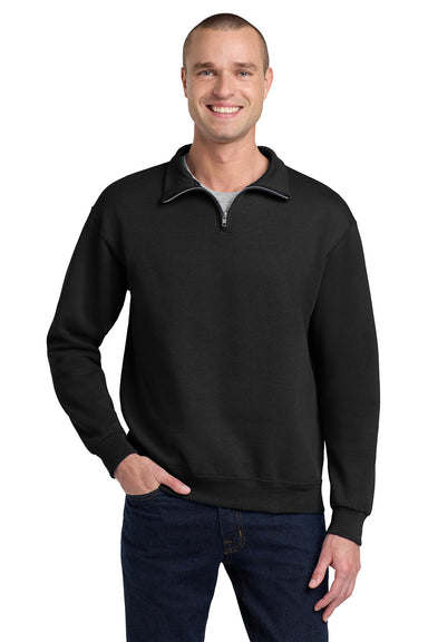 Jerzees 995M/995MR Mens NuBlend Pill Resistant Fleece 1/4 Zip Sweatshirt Black Model Front