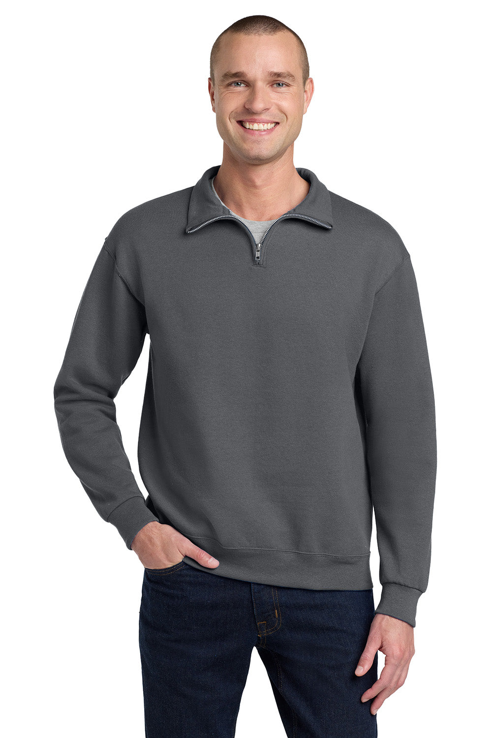 Jerzees 995M/995MR Mens NuBlend Pill Resistant Fleece 1/4 Zip Sweatshirt Charcoal Grey Model Front