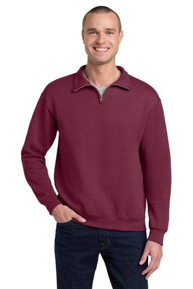 Jerzees 995M/995MR Mens NuBlend Pill Resistant Fleece 1/4 Zip Sweatshirt Maroon Model Front