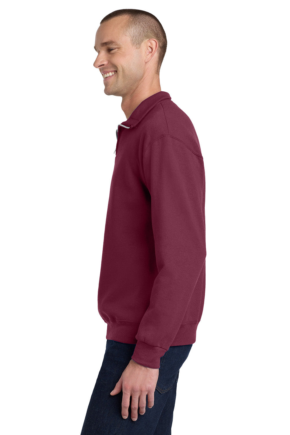 Jerzees 995M/995MR Mens NuBlend Pill Resistant Fleece 1/4 Zip Sweatshirt Maroon Model Side