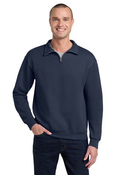 Jerzees 995M/995MR Mens NuBlend Pill Resistant Fleece 1/4 Zip Sweatshirt Navy Blue Model Front