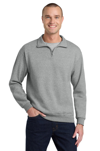 Jerzees 995M/995MR Mens NuBlend Pill Resistant Fleece 1/4 Zip Sweatshirt Oxford Grey Model Front