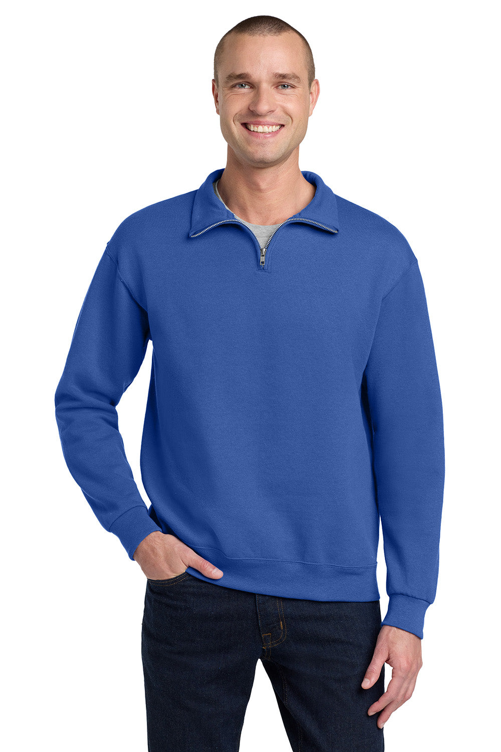 Jerzees 995M/995MR Mens NuBlend Pill Resistant Fleece 1/4 Zip Sweatshirt Royal Blue Model Front