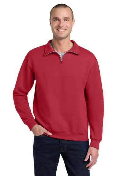 Jerzees 995M/995MR Mens NuBlend Pill Resistant Fleece 1/4 Zip Sweatshirt True Red Model Front