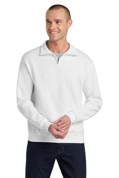 Jerzees 995M/995MR Mens NuBlend Pill Resistant Fleece 1/4 Zip Sweatshirt White Model Front