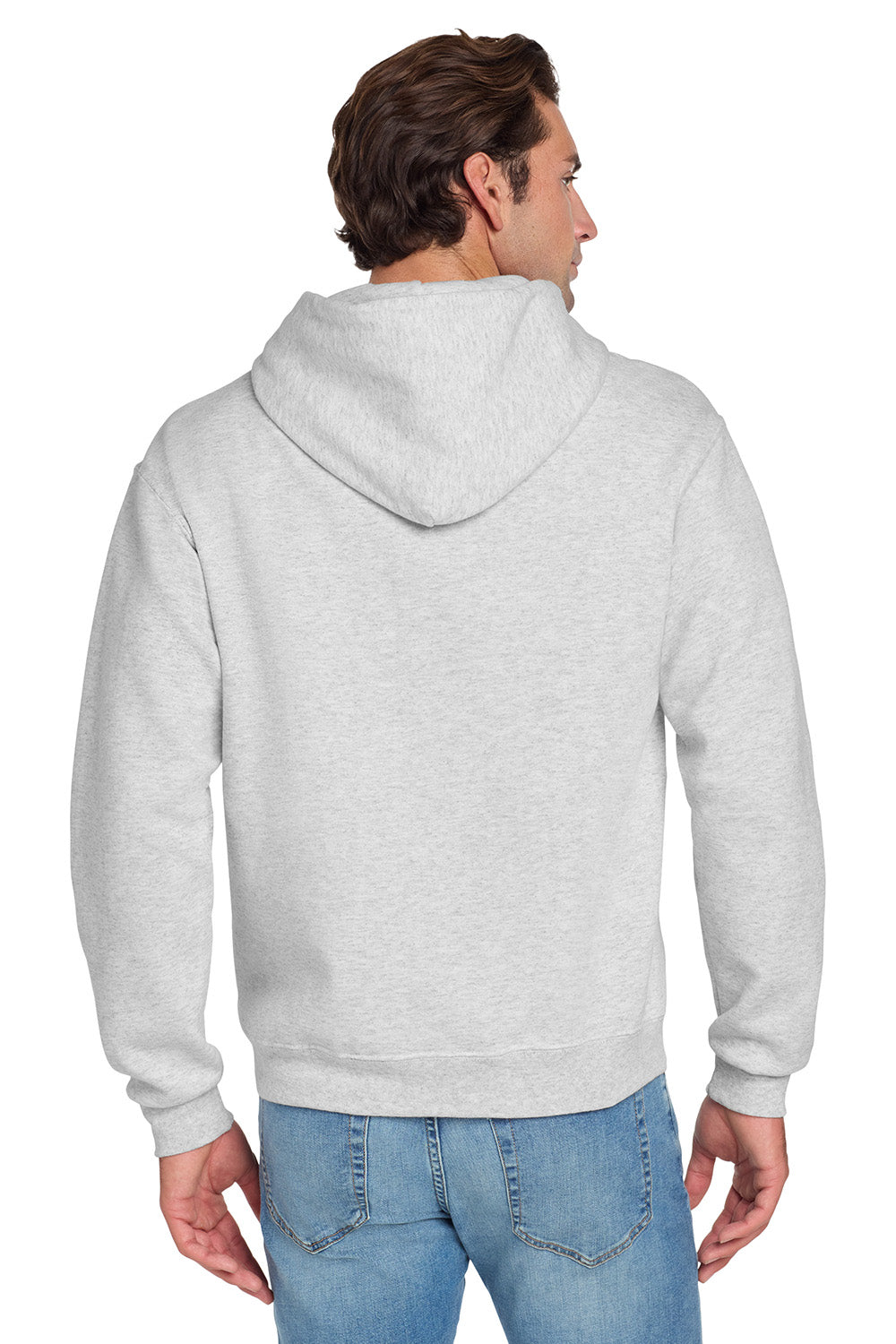 Jerzees 996M/996/996MR Mens NuBlend Pill Resistant Fleece Hooded Sweatshirt Hoodie w/ Pouch Pocket Ash Grey Model Back