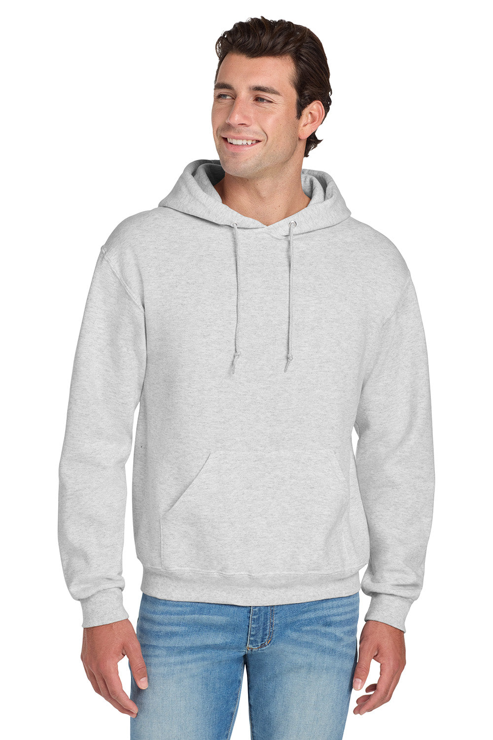 Jerzees 996M/996/996MR Mens NuBlend Pill Resistant Fleece Hooded Sweatshirt Hoodie w/ Pouch Pocket Ash Grey Model Front