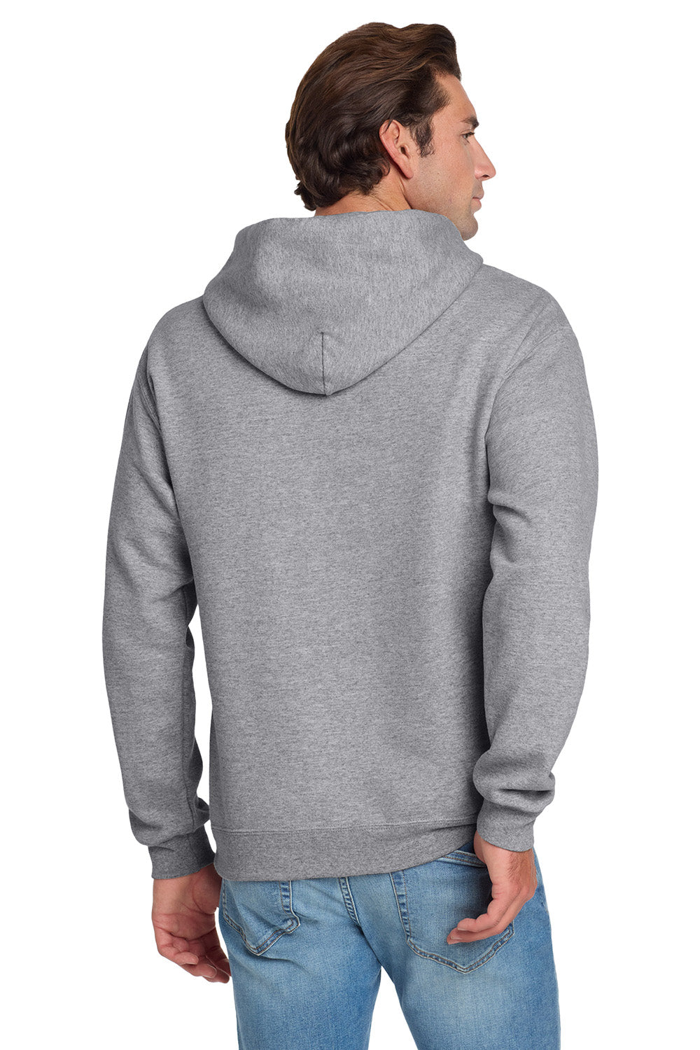 Jerzees 996M/996/996MR Mens NuBlend Pill Resistant Fleece Hooded Sweatshirt Hoodie w/ Pouch Pocket Heather Grey Model Back