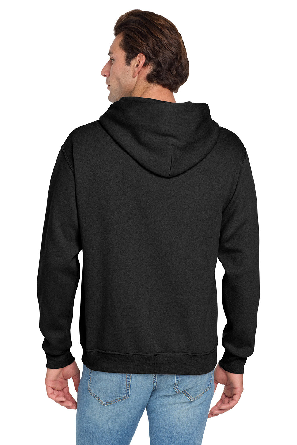 Jerzees 996M/996/996MR Mens NuBlend Pill Resistant Fleece Hooded Sweatshirt Hoodie w/ Pouch Pocket Black Model Back