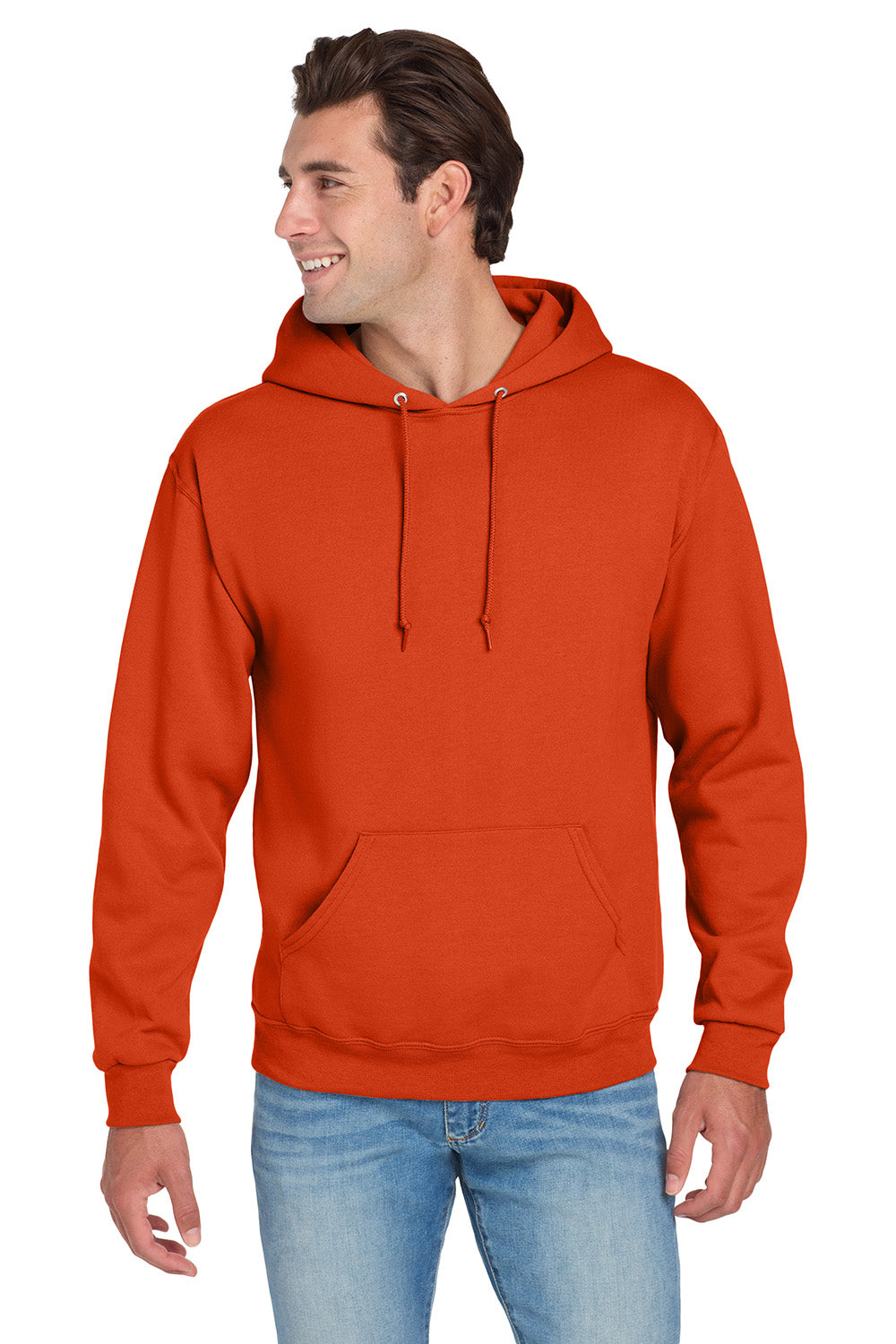 Jerzees 996M/996/996MR Mens NuBlend Pill Resistant Fleece Hooded Sweatshirt Hoodie w/ Pouch Pocket Burnt Orange Model Front