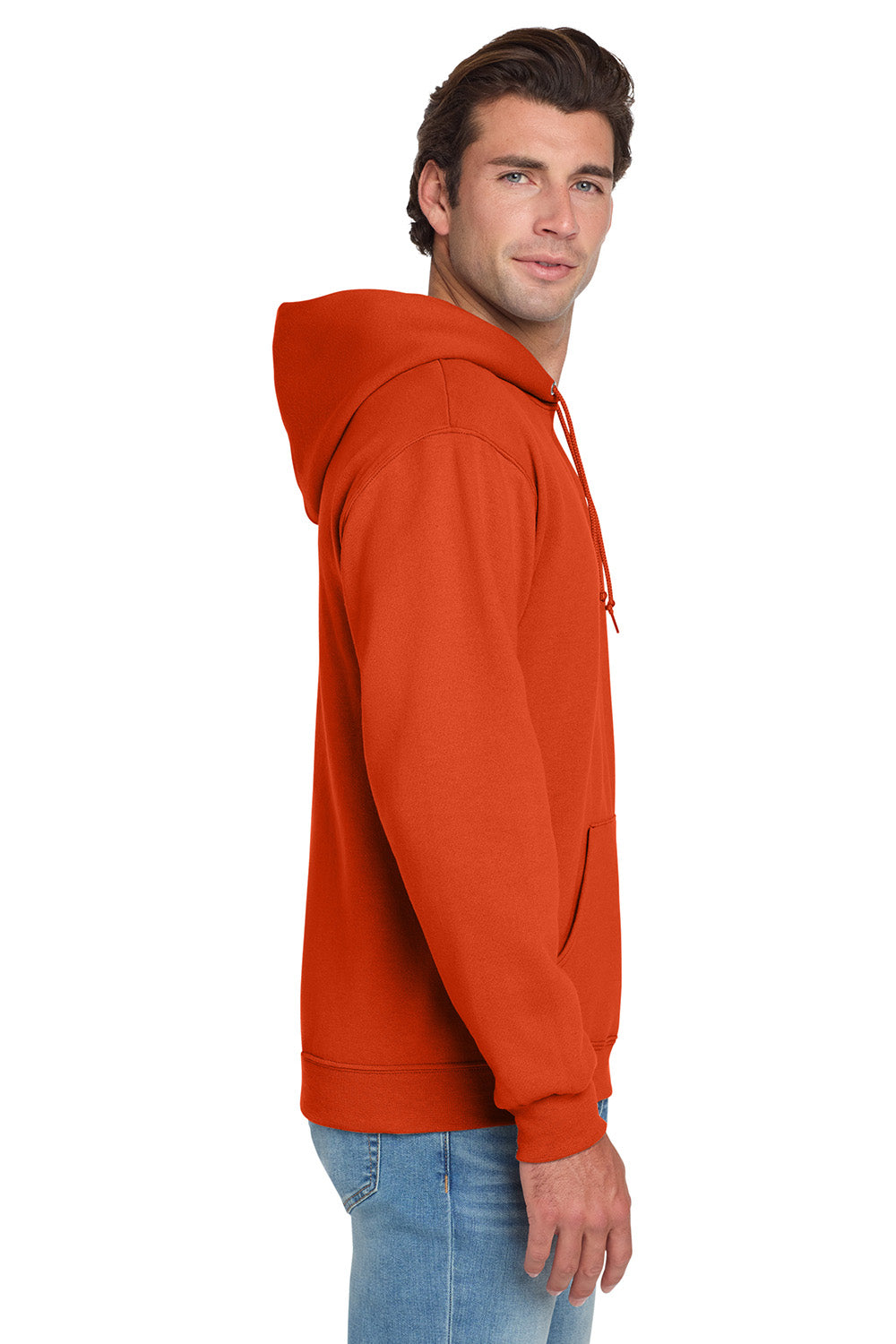 Jerzees 996M/996/996MR Mens NuBlend Pill Resistant Fleece Hooded Sweatshirt Hoodie w/ Pouch Pocket Burnt Orange Model Side